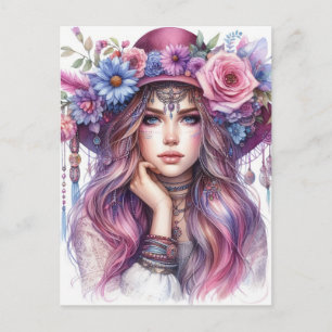 Boho Flickor AI Konst Bohemsk Mode Vykort