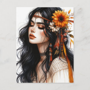 Boho Flickor AI Konst Bohemsk Mode Vykort