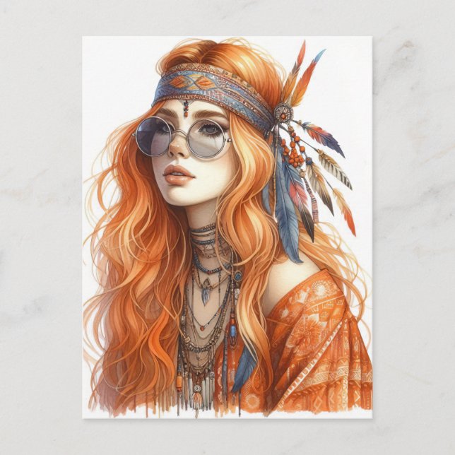 Boho Flickor AI Konst Bohemsk Mode Vykort (Framsida)