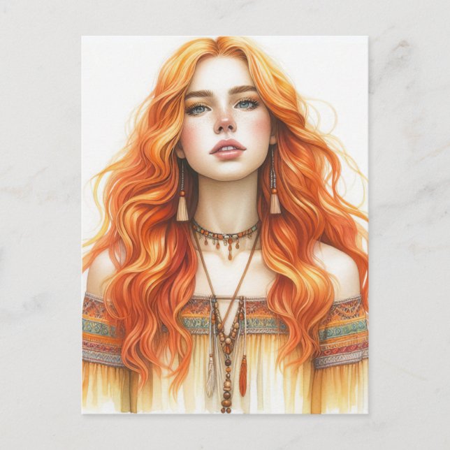 Boho Flickor AI Konst Bohemsk Mode Vykort (Framsida)