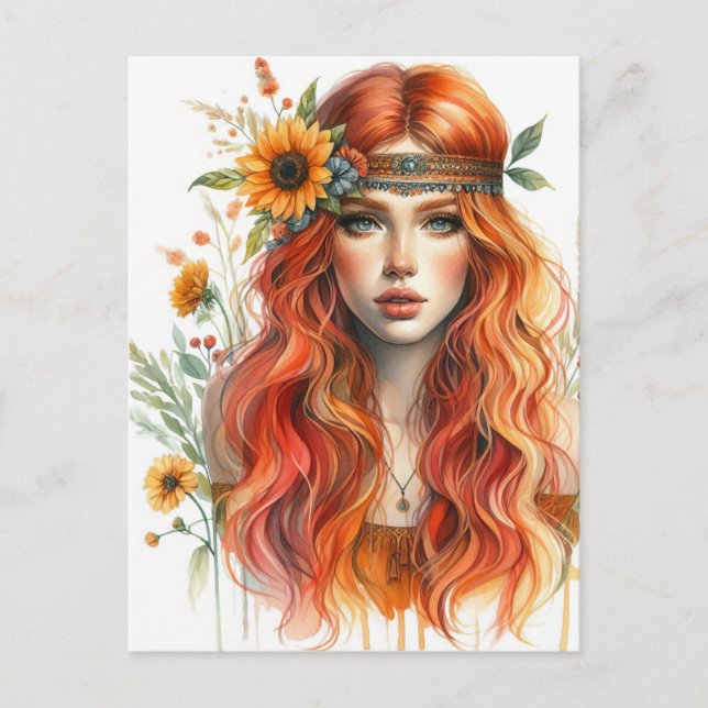 Boho Flickor AI Konst Bohemsk Mode Vykort (Framsida)