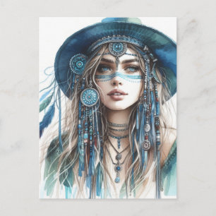 Boho Flickor AI Konst Bohemsk Mode Vykort