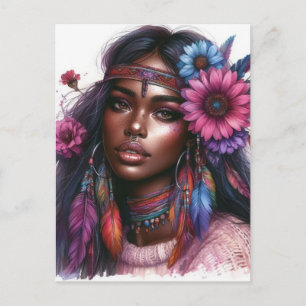 Boho Flickor AI Konst Bohemsk Mode Vykort