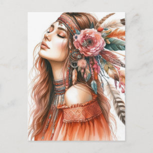 Boho Flickor AI Konst Bohemsk Mode Vykort