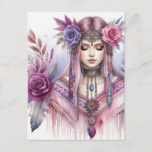 Boho Flickor AI Konst Bohemsk Mode Vykort