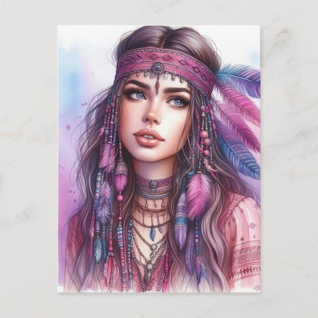 Boho Flickor AI Konst Bohemsk Mode Vykort (Framsida)