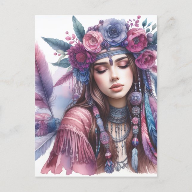 Boho Flickor AI Konst Bohemsk Mode Vykort (Framsida)