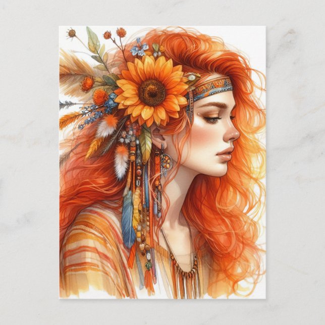 Boho Flickor AI Konst Bohemsk Mode Vykort (Framsida)