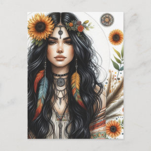 Boho Flickor AI Konst Bohemsk Mode Vykort