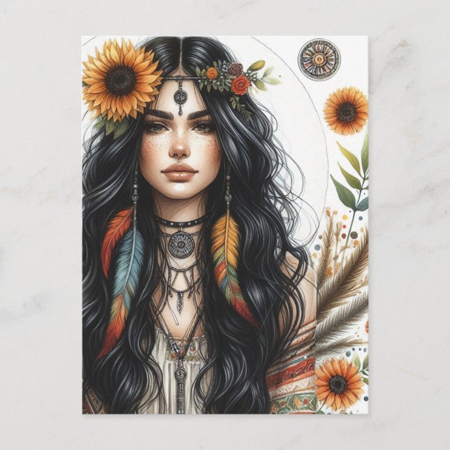Boho Flickor AI Konst Bohemsk Mode Vykort (Framsida)