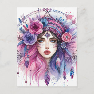 Boho Flickor AI Konst Bohemsk Mode Vykort