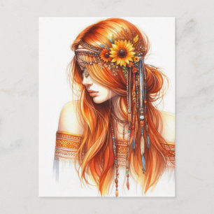 Boho Flickor AI Konst Bohemsk Mode Vykort