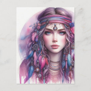 Boho Flickor AI Konst Bohemsk Mode Vykort