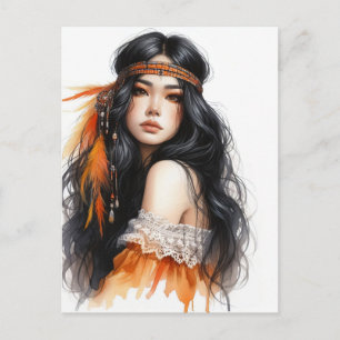 Boho Flickor AI Konst Bohemsk Mode Vykort