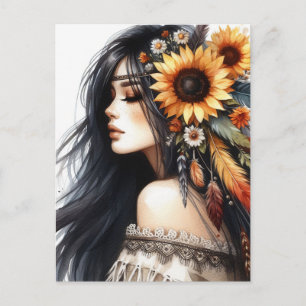 Boho Flickor AI Konst Bohemsk Mode Vykort