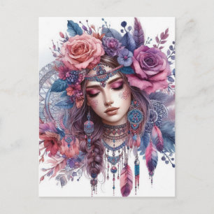 Boho Flickor AI Konst Bohemsk Mode Vykort