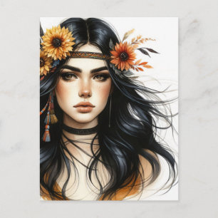 Boho Flickor AI Konst Bohemsk Mode Vykort