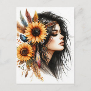Boho Flickor AI Konst Bohemsk Mode Vykort