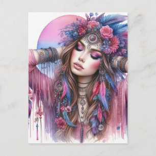 Boho Flickor AI Konst Bohemsk Mode Vykort