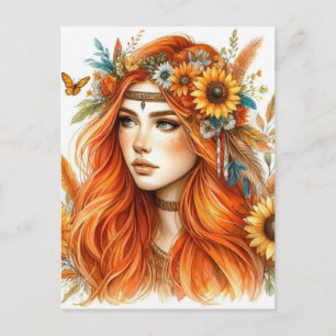 Boho Flickor AI Konst Bohemsk Mode Vykort