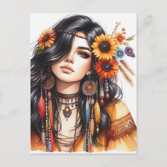 Boho Flickor AI Konst Bohemsk Mode Vykort (Framsida)