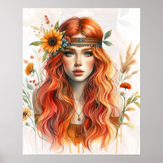 Boho Flickor AI Konst Bohemsk Modereklamplakat Poster (Framsidan)