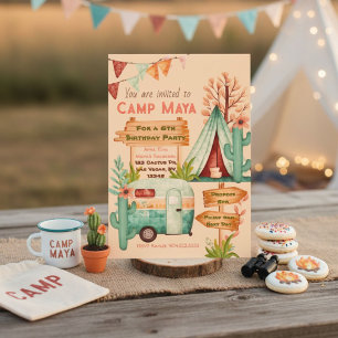 Boho-flickor camping övernattning fest inbjudan
