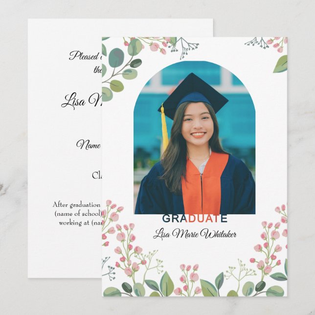 Boho Floral2 High School Graduation Announcement Meddelande (Fram/baksida)