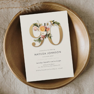Boho Floral 90-årsfirande Inbjudningar