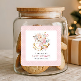 Boho Floral Anchor Girl Baby Shower  Fyrkantigt Klistermärke