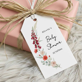 Boho floral Baby Shower gift red wildflower love Presentetikett