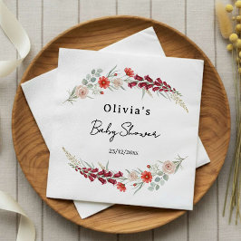 Boho floral Baby Shower red wildflower watercolor  Pappersservett