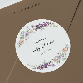 Boho Floral Baby Shower Wildflower Watercolor  Runt Klistermärke