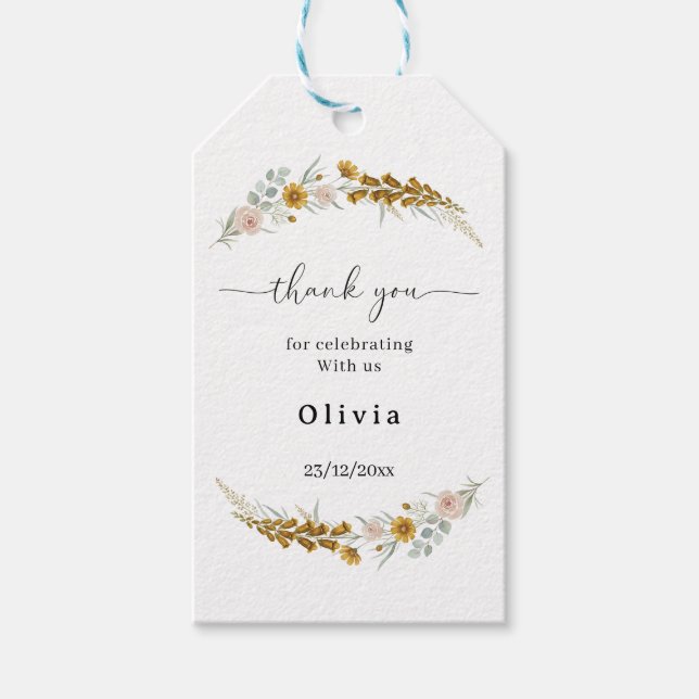  boho floral Baby Shower yellow wildflower Presentetikett (Framsidan)