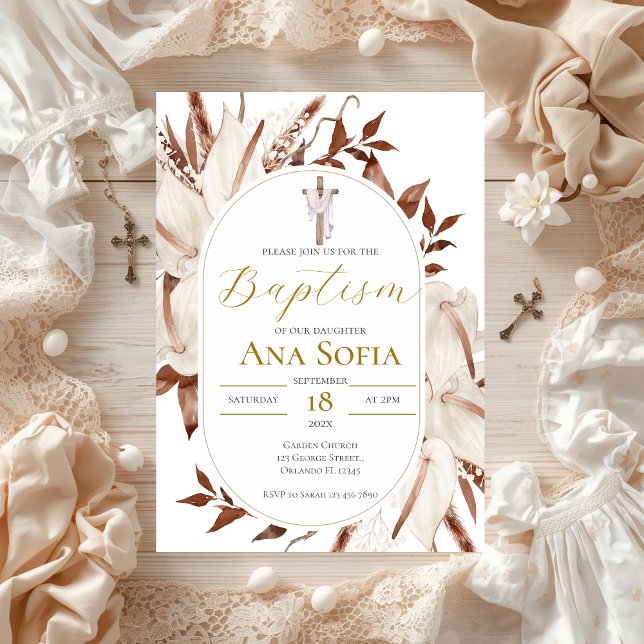 Boho Floral Baptism Invitation Inbjudningar (Skapare uppladdad)