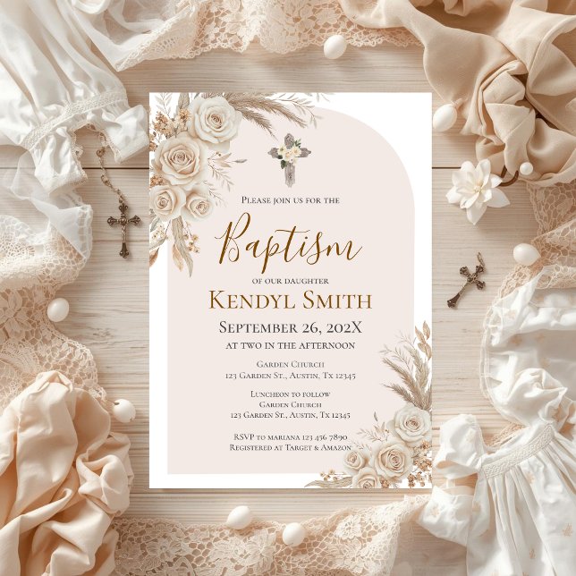 Boho Floral Baptism  Invitation Inbjudningar (Skapare uppladdad)