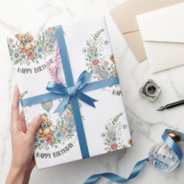 Boho floral birthday bear presentpapper
