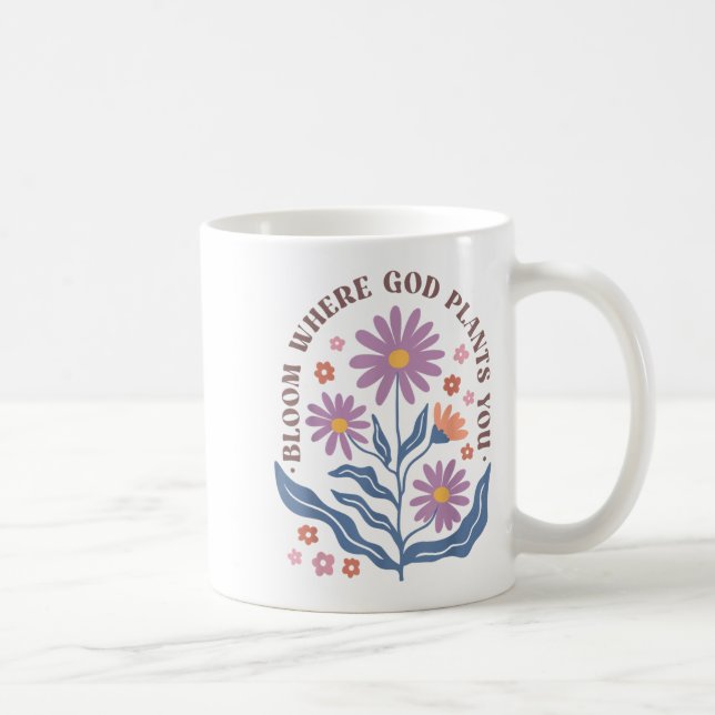 Boho Floral Bloom Where God Plants You Cute Motiva Kaffemugg (Höger)