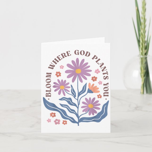 Boho Floral Bloom Where God Plants You Cute Motiva Kort (Framsida)