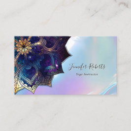 Boho Floral Blue Gold Mandala Chic Iridescent Visitkort