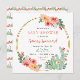 Boho Floral Cactus Baby Shower Inbjudningar