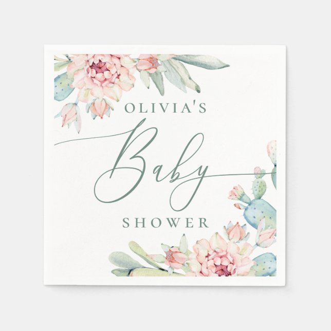 Boho Floral Cactus | Desert Botanical Baby Shower Pappersservett (Framsidan)