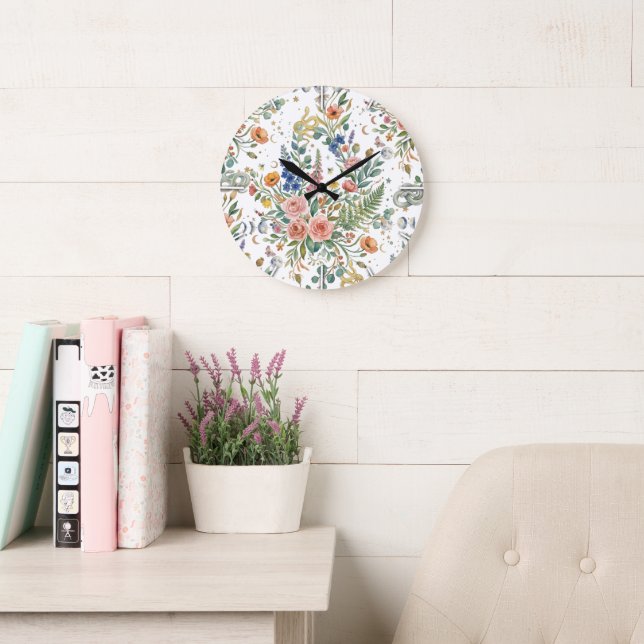 Boho Floral Celestial Moon  & Ormar Botanisk Stor Klocka (Läsesal)