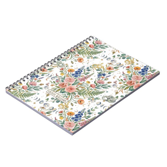 Boho Floral Celestial Moon  & Snakes Botanical Anteckningsbok (Vänstra Sidan)
