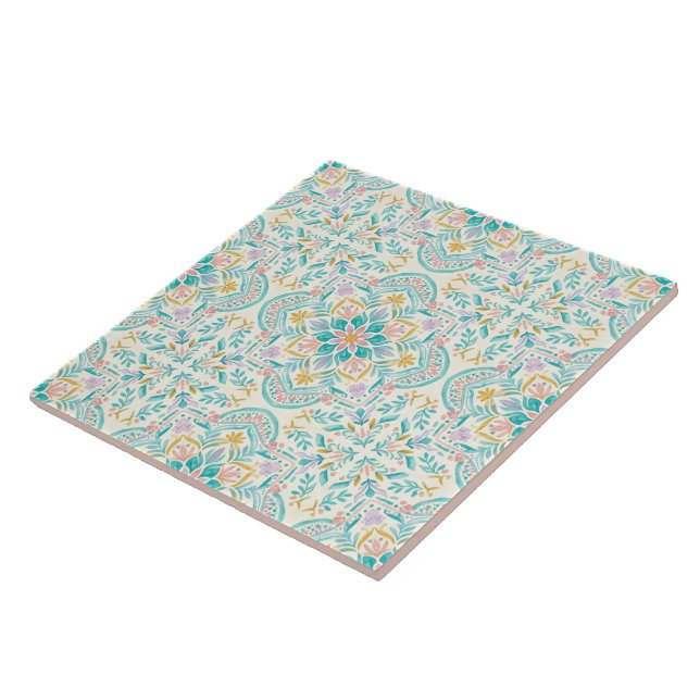 Boho Floral Ceramic Tile Kakelplatta (Sidan)