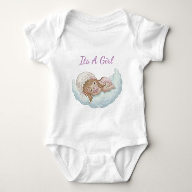 Boho floral cloud sleeping baby girl t shirt (Framsida)