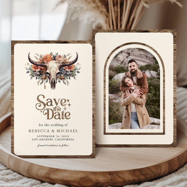 Boho Floral Cow Skull Western Wedding Photo Spara Datumet (Skapare uppladdad)