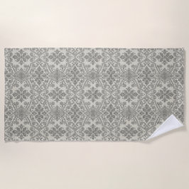 Boho Floral Damask Line Art, Black on Beige