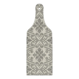 Boho Floral Damask Line Art, Black on Beige