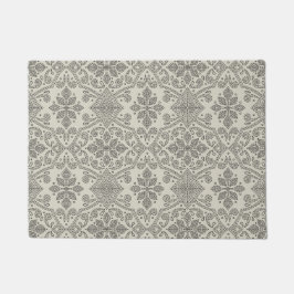 Boho Floral Damask Line Art, Black on Beige